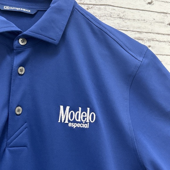Cutter & Buck CB Golf Polo Shirt Modelo Beer Men's Medium Blue Performance - Picture 2 of 9